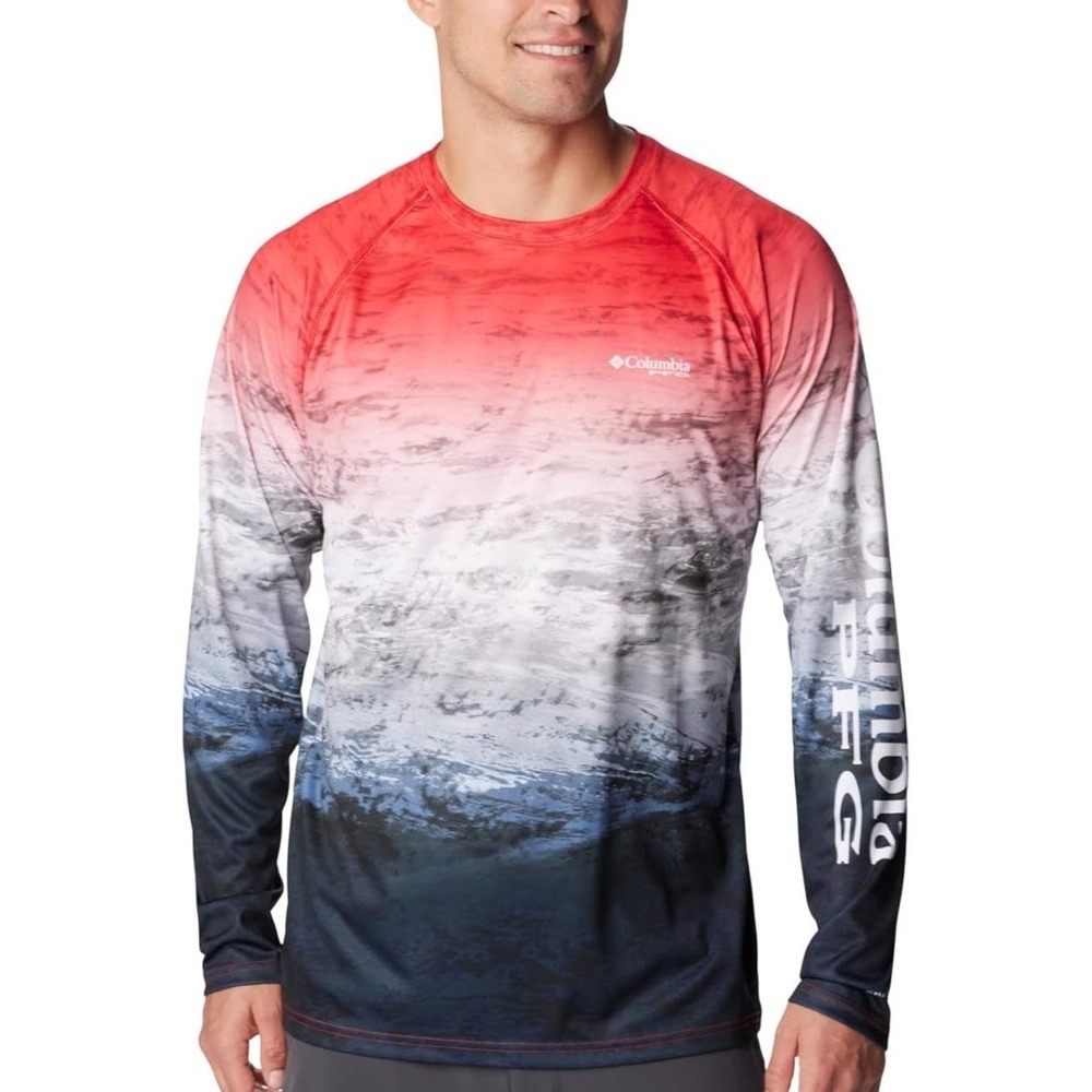 Columbia Men's Super Terminal Tackle L/S‎  Shirt, Red Spark Deepsea Fade XL